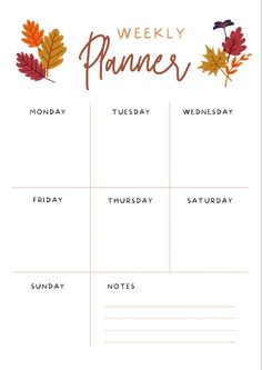 the weekly planner with autumn leaves on it