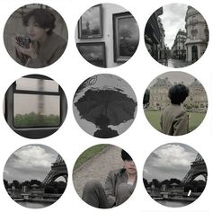 a collage of black and white images with people