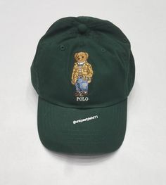 Nwt  Polo Ralph Lauren Green Prep Teddy Bear Leather Adjustable Strap Back - Unique Style Casual Wide Brim Hat With Embroidered Logo, Casual Travel Hats With Embroidered Logo, Casual Hats With Embroidered Logo For Travel, Green Visor Hats For Travel, Casual Green Hat For Travel, Green Casual Travel Hat, Casual Green Travel Hat, Green Casual Baseball Cap For Travel, Casual Green Baseball Cap For Travel