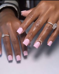 Very Square Acrylic Nails, Short Nail Ideas Acrylic Square Pink, Gel Nails Ideas Pink And White, Powdered Pink Nails, Short Wide Square Nails, Simple But Classy Nails, Short Square Acrylic Nails Summer Pink, Short Nails One Color, Simple Short Nails Ideas