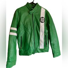 Ben Ten Vibes Great For Cosplay/ Edgy Fits Basically New No Stains, Rips, Snags Originally Bought For 99.99 At Thrift Store Never Worn Green Racer Jacket, Green Leather Jacket With Zipper, Fitted Green Leather Jacket, Neon Green Leather Jacket, Green Fitted Leather Jacket With Zipper Closure, Edgy Fits, Ben Ten, Ben 10, Leather Jackets