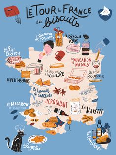 an illustrated map of france with all the different things on it