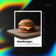 a hamburger with cheese and lettuce sitting on top of a wooden cutting board