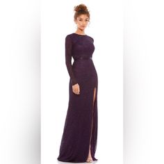 Mac Duggal Dress Style: 5056 Color: Aubergine Size: 10 Built In Padding At Bust Area Gorgeous Gown For The Holidays, Ball, Gala Or Black Tie Event. Evening Gowns Gold, Puff Sleeve Gown, Mac Duggal Dress, Long Sleeve Evening Gowns, Sleeve Gown, Mac Duggal Dresses, Full Length Skirts, Long Sleeve Gown, Mac Duggal