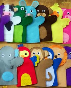 there are many different stuffed animals in the same row on this page, each with an individual's own face