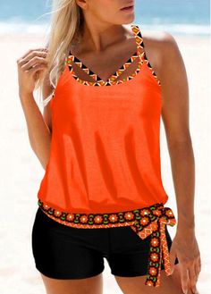 Size:S;Size:M;Size:XL;Color:Orange;Decoration:Bowknot;Pattern Type:Tribal;Package Contents:1 X Tankini Top , Without Bottom;Season:Summer;Style:Vacation;Occasion:Beach;Color Scheme:Orange;Washing Instructions:Hand Wash;Composition:82% Polyester, 18% Spandex;Strap Style:Unadjustable;Pad Style:Removable;Bra Style:Padded;Support:Wire Free; Modlily Swimwear, Blouson Tankini, Ladies Blouse Designs, Printed Tankini, Tank Top Straps, Swim Tankini, Tankini Set, Swimwear Outfit, Plus Size Swimwear