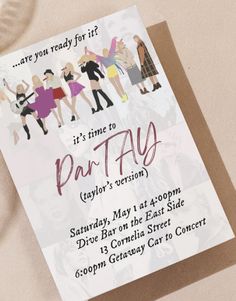 a party card with the words it's time to party