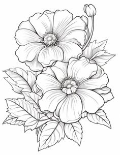 some flowers that are drawn in black and white