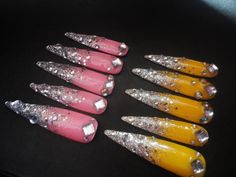 Pink Yellow Silver Long Glitter Kawaii Deco Gyaru Nails Etsy Yellow Gyaru, Gyaru Nails, Vegan Brands, Pink And Yellow, Pink Yellow, Glitter, Nails, Yellow