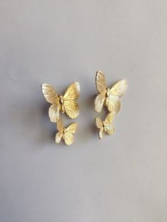 Butterfly Earrings - Gold Butterfly Studs - Statement Gold Earrings - Gold Brass Stud Earrings - Animals & Insects Earrings - Birthday Gift Butterfly Charm Earrings For Party, Gold Butterfly Charm Earrings For Party, Party Butterfly Earrings With Charm, Party Butterfly Charm Earrings, Party Earrings With Gold Butterfly Charm, Gold Earrings With Butterfly Charm For Party, Butterfly Party Earrings With Ear Wire, Gold Earrings With Butterfly Charm For Anniversary, Gold Butterfly Earrings For Party