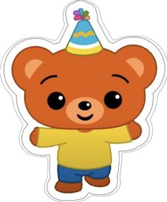 a brown teddy bear wearing a party hat