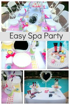 a collage of photos with the words easy spa party