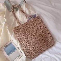 Elena Handbags Lightweight Straw Woven Square Tote Bag Trendy Beige Beach Bag For Travel, Casual Square Travel Bags, Trendy Natural Canvas Shoulder Bag, Beige Rectangular Straw Bag For Travel, Trendy Woven Rectangular Satchel, Casual Straw Bag With Long Handle For Travel, Beige Crochet Satchel Bag For Travel, Trendy Rectangular Woven Satchel, Casual Long Handle Straw Travel Bag