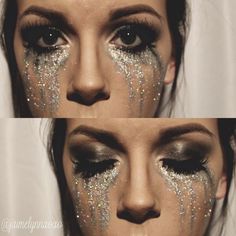 [10/26/22] Glitter Puke Aesthetic, Glitter Body Painting Photography, Glitter Tears Makeup Euphoria, Glittery Tears Makeup, Sparkle Tears Makeup, Glitter Tears Photoshoot, Glitter Grunge Aesthetic, Alien Glitter Makeup, Sparkly Halloween Makeup