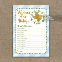 a pink and gold baby shower sign with the word wishes for baby on it's side