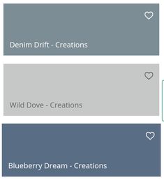 three different color options for the blueberry dream - creations website, with hearts on them