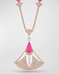 BVLGARI Divas' Dream 18k Rose Gold Necklace With Large Pendant - Diamond | Editorialist Bvlgari Divas Dream, Bvlgari Necklace, Rose Gold Pendant Necklace, Large Pendant Necklace, Pendant Diamond, Pave Pendant, Rose Gold Pendant, Diamond Pendant Necklace, Rose Gold Diamonds