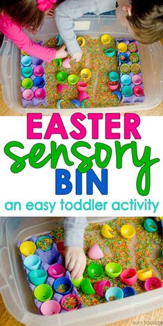 an easy easter activity for toddlers to play with eggs and sprinkles