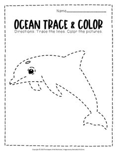 an ocean trace and color page with a dolphin in the middle, which is cut out into