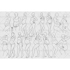 a line drawing of pregnant women in various poses and positions, with the outlines for each