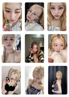 many different pictures of young women with blonde hair and piercings on their ears, in various poses