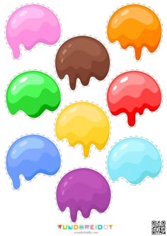 six different colors of ice cream in the shape of speech bubbles