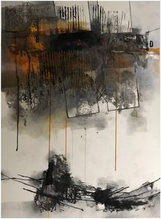 an abstract painting with black and white colors