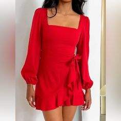 Pretty Red Long Sleeve , Square Neck , Back Zipper Wrap Style Dress, Knee Length Crop Outerwear, Orange Swimwear, Green Swimwear, Summer Formal Dresses, Red Swimwear, White Swimwear, Blue Swimwear, Pink Swimwear, Waist Belts