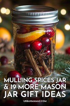 Looking for mason jar gift ideas you have to try this holiday? Check out this mulling spices jar and 19 more mason jar gift ideas. Spices Jar, Mulling Spices, Jar Gifts