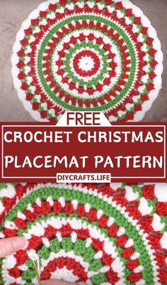 crochet christmas placemat pattern with text overlay