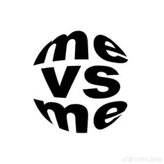 the words me vs me are in black and white letters, with an oval shape