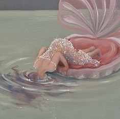 a painting of a woman floating in the water