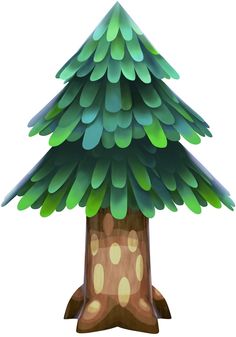 a paper christmas tree sitting on top of a wooden stump with polka dots around it