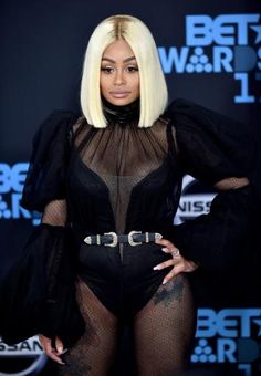 nicki smith at the bet awards wearing a sheer black bodysuit and high heels