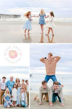 family photos at the beach with their children