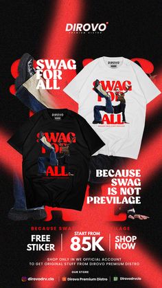 an ad for swag it all featuring two t - shirts