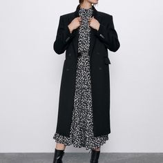 High Collar Dress With Long Full Cut Sleeves With Elastic Cuffs. Gathers At Chest. Flounced Hem. Back Opening With Button Closure. Price Firm. Thanks. Black Long Sleeve Midi Dress For Work, Black Long Sleeve Office Maxi Dress, Black Long Sleeve Maxi Dress For Office, Winter Black Maxi Dress With Floral Print, Black Floral Print Maxi Dress For Winter, Black Fitted Maxi Dress For Office, Fitted Black Maxi Dress For Office, Chic Black Floral Print Outerwear, Chic Winter Floral Print Midi Dress