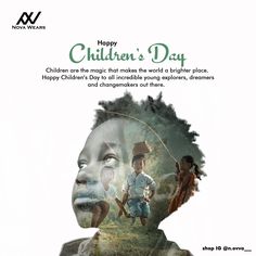 an advertisement for children's day with the face of a child and two people