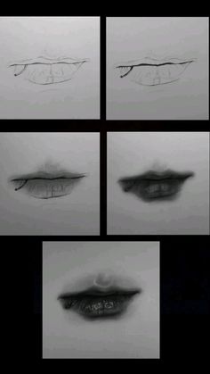 four different pictures of the same person's lips and their eyes are shown in black and white