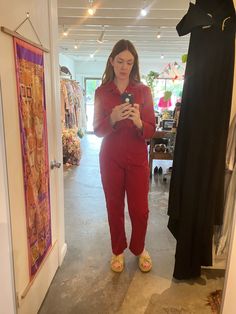 Vintage Walls Master Made Red Coveralls 36 Tall. Cherry red workwear coveralls with zip front closure. Snaps at cuffs and pant hem. Really excellent condition, zippers and snaps and all. 50% Polyester 50% Cotton, machine wash warm. Marked as size 36 Tall. Best fits M/L. Approx. Measurements Underarm to Underarm: 21" Waist: 33" Inseam: 31" Length: 36" Red Coveralls, Cherry Red, Vintage Walls, Work Wear, Cherry, Zipper, Pants, Wall, Red