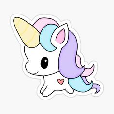 a cute little unicorn sticker with hearts on the nose and tail, in pastel colors