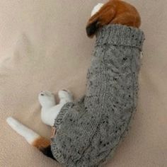 a dog laying on top of a bed next to a cat wearing a knitted sweater