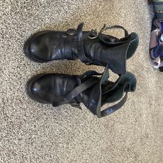 Brand New Black Leather Wedge Bootie! Worn Once. Leather Wedge Boots With Buckle Closure, Leather Wedge Boots With Buckle Closure And Round Toe, Black Leather Wedges, Wedge Bootie, Cute Shoes, Character Shoes, Bootie, New Black, Bootie Boots