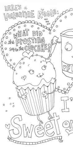 a coloring page for valentine's day with cupcakes