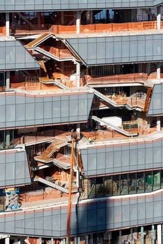 an aerial view of a building with many windows