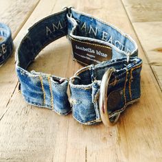 an old pair of jeans has been turned into a dog collar