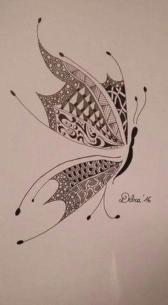 a drawing of a butterfly with intricate designs on it