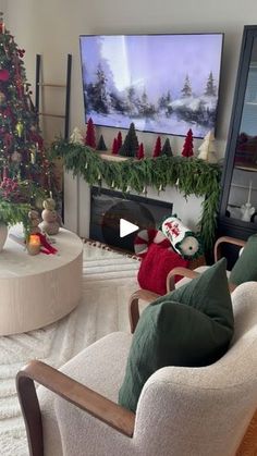 a living room filled with furniture and a christmas tree in front of a flat screen tv