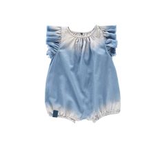 Denim Bubble Romper | Light Blue OM605B Ruffles Dip, Baby Bubble Romper, Sleeve Ruffles, Rompers Online, Baby Bubble, Indigo Colour, Bubble Romper, Boho Shorts, Chambray