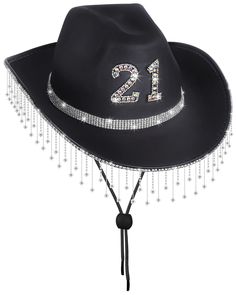 PRICES MAY VARY. 😻【Funny 21st Birthday Gifts】 - You can start by wearing this 21st black cowboy hat, a glitter black cowgirl hat with a special shiny rhinestone, perfect for 21st Birthday party decorations. ✔️【One Size Fits All】- This cowgirl hat is 1 size fits all to accommodate a standard adult female ( Head Circumference-54CM/22.4IN ). can be used by almost teen and adult, suitable for women and men, and will provide you with a pleasant wearing experience. ✨【Perfect For 21st Birthday】 our 21 21 Birthday Outfit, 21st Birthday Party Themes, Birthday Personality, Black Cowboy Hat, 21st Birthday Decorations, Black Cowgirl, Birth Day, Cowgirl Birthday, Nashville Outfits